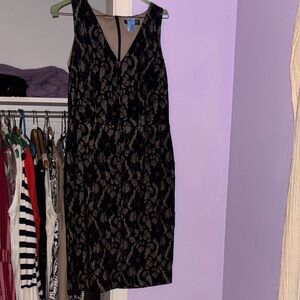 New Lauren Ralph Lauren Black Velvet Lace Midi Dress